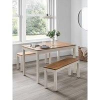 Julian Bowen Set Of Coxmoor White & Oak Dining Table & 2 Benches