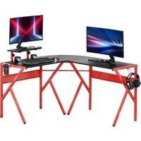 HOMCOM Gaming Desk L-Shaped Corner Computer Table for Home Office PC Workstations with Adjustable Monitor Stand , Red