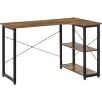 HOMCOM L-Shaped Computer Desk Home Office Corner Desk Study Workstation Table with 2 Shelves, Steel Frame, Rustic Brown