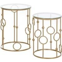 Round Coffee Tables Set of 2, Gold Nesting Side End Tables W/ Tempered Glass Top