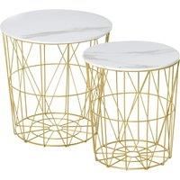 HOMCOM Set of 2 Nesting Side Tables with Storage, Round End Tables Coffee Tables with Steel Frame and Removable Round Top, White