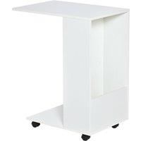 HOMCOM Mobile Sofa Side Table C-Shape End Table with Storage and Casters for Laptop Coffee Snack, White