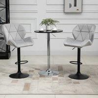 HOMCOM Bar Stool Set of 2 Fabric Adjustable Height Armless Upholstered Counter Chairs with Swivel Seat, Light Grey