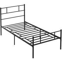 HOMCOM Single Metal Bed Frame Solid Bedstead Base with Headboard and Footboard, Metal Slat Support and Underbed Storage Space, Bedroom Furniture