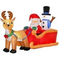 4ft Christmas Inflatable Santa Claus on Sleigh Deer LED Light Decoration