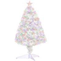 HOMCOM 2.5FT Prelit Artificial Tabletop Christmas Tree with Fibre Optics Holiday Home Xmas Decoration for Table and Desk, White