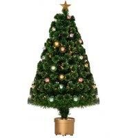 HOMCOM 3FT Prelit Artificial Christmas Tree Fiber Optic Holiday Home Xmas Indoor Decoration with Golden Stand Green