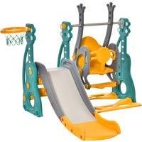 3-IN-1 Kids Swing and Slide Set Activity Center w/ Basketball Hoop Slide Swing