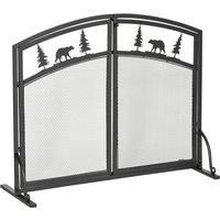 HOMCOM Fire Guard with Double Doors, Metal Mesh Fireplace Screen, Spark Flame Barrier with Tree Decoration for Living Room, Bedroom Decor