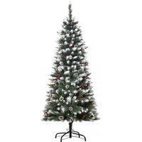 HOMCOM 5FT Artificial Christmas Tree Xmas Pencil Tree with Red Berries and Pinecones Holiday Home Indoor Decoration with Foldable Feet, Green