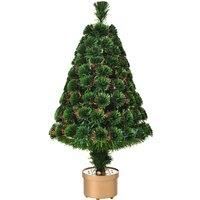 HOMCOM 3FT Prelit Artificial Christmas Tree Fiber Optic LED Light Holiday Home Xmas Decoration Table Decor with Multi-Color Lights, Green