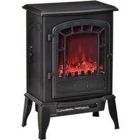 HOMCOM Free standing Electric Fireplace Stove, Fireplace Heater with Realistic Flame Effect, Overheat Safety Protection, 1000W/2000W, Black