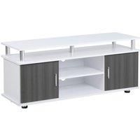 HOMCOM TV Cabinet Unit for TVs up to 55'' with Storage Shelf and Cupboards, Living Room Entertainment Center Media Console, Grey and White