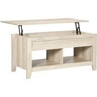 HOMCOM Lift Top Coffee Table w/  Hidden Storage Compartment & Shelves Oak