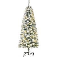 HOMCOM 5FT Prelit Snow Flocked Christmas Tree w/ Light, Xmas Decoration Green