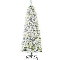 Bon Noel 6Ft Prelit Snow Flocked Christmas Tree with Light Xmas Decoration Green