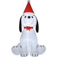 HOMCOM 1.8m Inflatable Christmas Puppy Dog Wearing Santa Hat Lighted Outdoor Decoration Blow Up Decor for Holiday Indoor