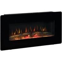 HOMCOM Electric Wall-Mounted Fireplace Heater with Adjustable Flame Effect, Remote Control, Timer, 1800/2000W, Black