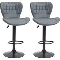 HOMCOM Bar Stools Set of 2 Adjustable Height Swivel PU Leather Bar Chairs Grey