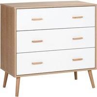 Homcom Chest Of 3 Drawers White And Natural Wood Angled Legs