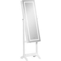 HOMCOM Mirrored Jewellery Cabinet With Led Light Lockable Jewellery Armoire White