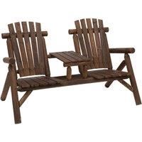 Outsunny 2 Seat Wood Patio Chair Bench w/ Center Coffee Table - Carbonised Wood Finish