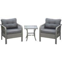 Outsunny 2 Seater Patio PE Rattan Bistro Set, Outdoor Wicker Coffee Table Armrest Chairs Conversation Furniture w/ Cushion, Grey