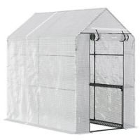 Outsunny Walk in Greenhouse w/Shelves Steeple Grow House 186x 120 x 190cm White