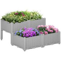 Outsunny 4piece Elevated Flower Bed Vegetable Herb Planter Plastic, Grey