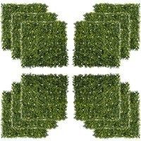 Outsunny 12pc Artificial Boxwood Grass with Flowers Wall Panels (50cm x 50cm)