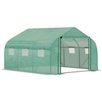 Outsunny 3.5 x 3 x 2m Outdoor Tunnel Greenhouse w/ Roll Up Door 6 Windows