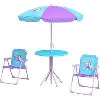 Outsunny Kids Picnic & Table Chair set, Outdoor Folding Garden Furniture w/ Shark Design, Removable, Adjustable Sun Umbrella, Ages 3-6 Years - Blue