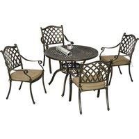 Outsunny 4 Seater Outdoor Dining Set Antique Cast Aluminium Garden Furniture Set with Cushions Round Dining Table with Parasol Hole, Bronze