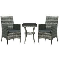 Outsunny Rattan Bistro Set Garden Chair Table Patio Outdoor Cushion Conservatory