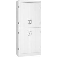 HOMCOM 4-Door Tall Kitchen Cupboard, Freestanding 6-Tier Storage Cabinet with 2 Adjustable Shelves for Living Room, Dining Room, White