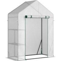 Outsunny Greenhouse for Outdoor, Portable Gardening Plant Grow House with 2 Tier Shelf, Roll-Up Zippered Door, PE Cover, 143 x 73 x 195cm, Green