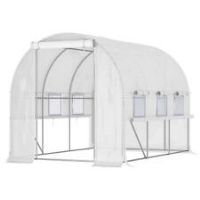 Outsunny 3 x 2 x 2m Walk-in Tunnel Greenhouse w/ PE Cover Mesh Window White