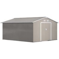 Outsunny 13 X 11ft Outdoor Garden Storage Shed w/2 Doors Galvanised Metal Grey