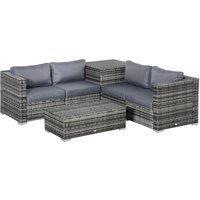 Outsunny 6PC Rattan Corner Sofa Set Wicker 4 Seater Garden Storage Coffee Table Conversation Ottoman Outdoor Weave Furniture w/ Cushion Grey