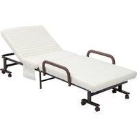 Folding Bed with Mattress Guest Bed with Adjustable Backrest & Wheels Brown