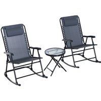 Outsunny 3pc Outdoor Rocking Set w/ 2 Chairs, 1 Table - Grey