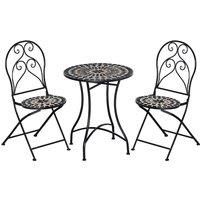 Outsunny 3 Piece Garden Bistro Set with Coffee Table and 2 Folding Chairs, Mosaic Tile Top and Seats, Metal Frame, for Patio Balcony