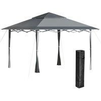 Outsunny 4 x 4m Pop-up Gazebo Double Roof Canopy Tent with UV Proof, Roller Bag & Adjustable Legs Outdoor Party, Steel Frame, Dark Grey