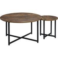 HOMCOM Round Coffee Table, Nesting Set of 2 with Metal Frame, Industrial Side End Table for Living Room Bedroom, Rustic Brown