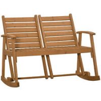 Outsunny Wooden Garden Rocking Bench with Separately Adjustable Backrests