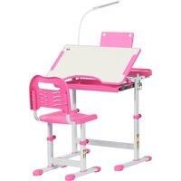 Kids Study Desk and Chair Set w/ Adjustable Height, Storage Drawer - Pink