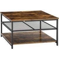 Industrial Coffee Table Centre Table W/ 3-Tier Storage Shelves, Rustic Brown