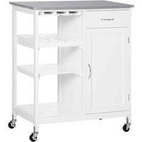 HOMCOM Compact Kitchen Trolley Utility Cart on Wheels with Wine Rack, Drawer, Open Shelf and Storage Cabinet for Dining Room, White