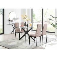 Furniture Box Leonardo Black Leg Glass Dining Table and 4 Cappuccino Milan Black Leg Chairs