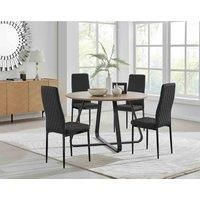 Furniture Box Santorini Brown Round Dining Table and 4 Black Milan Black Leg Chairs